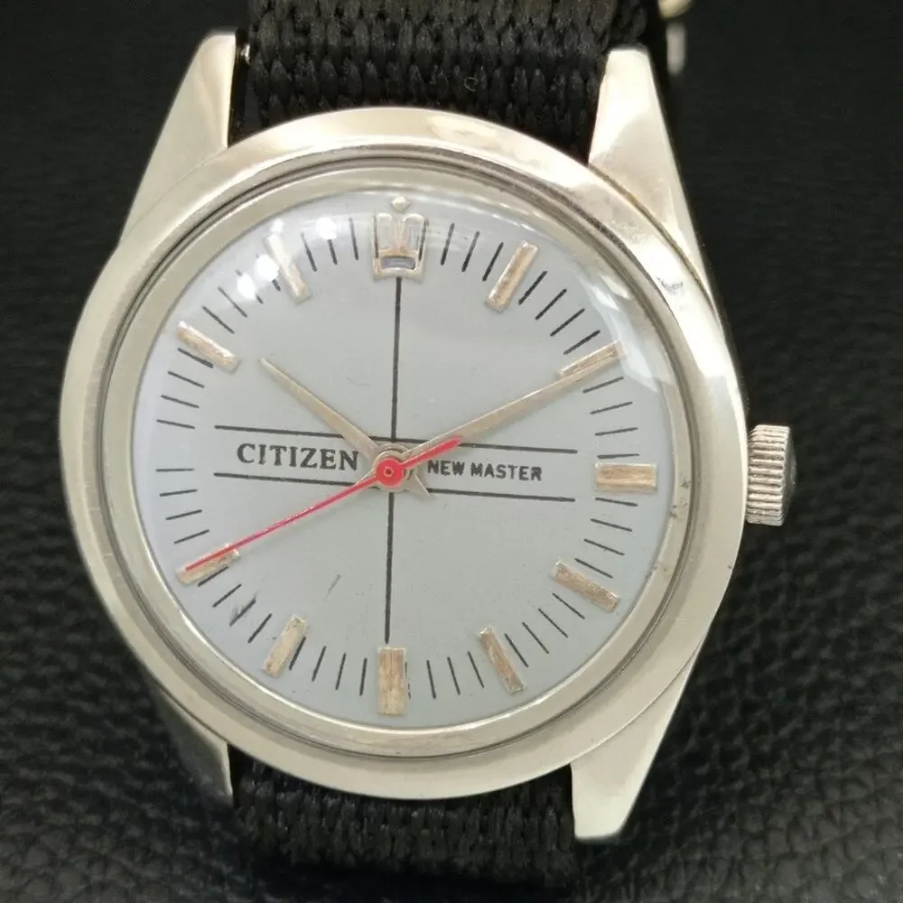 Vintage 1974 Citizen Manual Wound Mens Silver Watch & Red accents